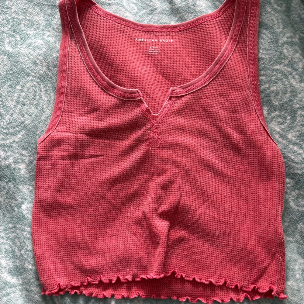 American Eagle Outfitters Red Fitted Crop Tank Top